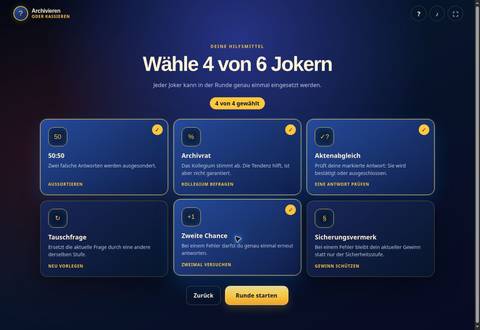Screenshot Auswahl der Joker zu Beginn.